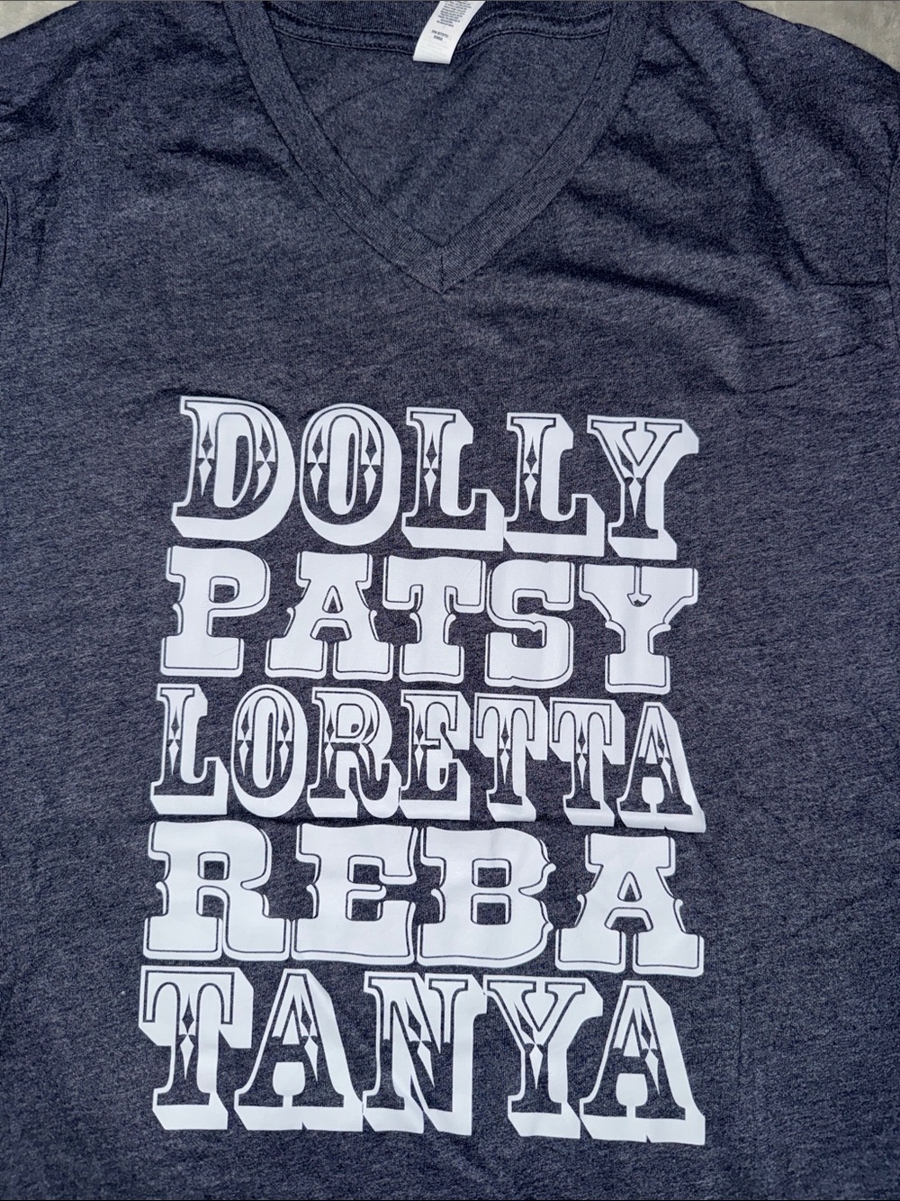 Bella Canvas Dark Heather Gray V-Neck Tee with White Stacked Name Graphic